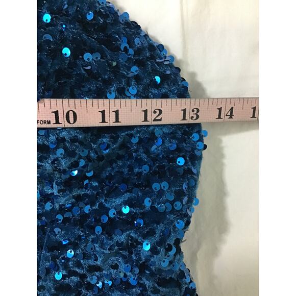 PARTY DRESS SZ 0 XS Blue Sequin Sleeveless One-Shoulder Bodycon Mini NEW b146 - Picture 8 of 9